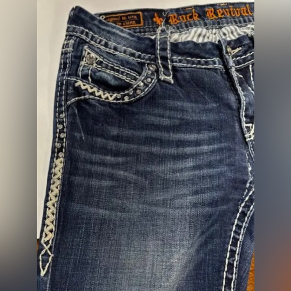 ROCK REVIVAL ELAINA Skinny Jeans Low Rise 28/31 Dark Wash Rhinestone Flip Pocket - Picture 7 of 17